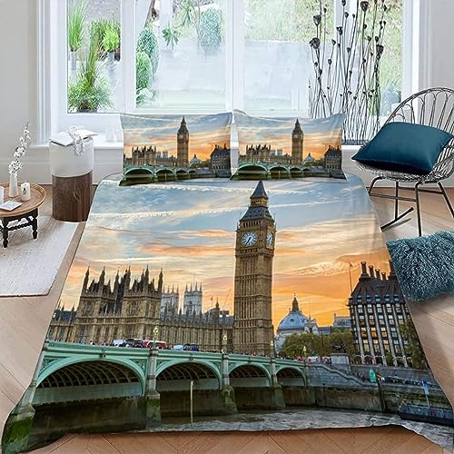 Bettwäsche 140x200 London, England, Winter Weiche Mikrofaser Bettwäsche-Set London, England Bettbezug und 2 Kissenbezug 80x80 cm, 3 teilig Bettwaren 3D Bettbezüge Set von Latwerio