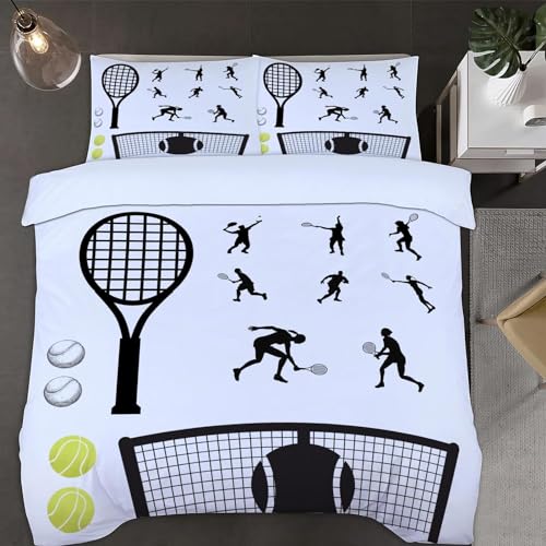 Bettwäsche 140x200 Tennis, Winter Weiche Mikrofaser Bettwäsche-Set Tennis Bettbezug und 2 Kissenbezug 80x80 cm, 3 teilig Bettwaren 3D Bettbezüge Set #4941 von Latwerio