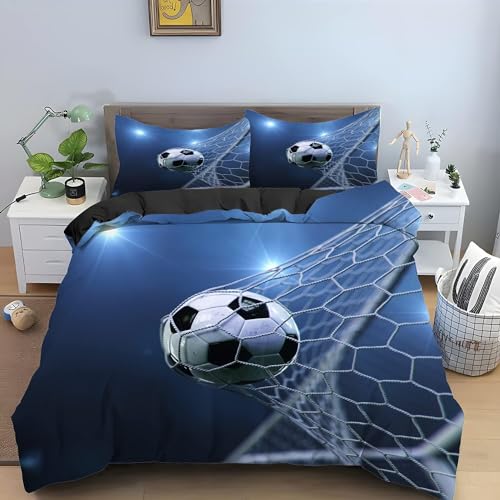 Bettwäsche 155x220 Fußball, Winter Weiche Mikrofaser Bettwäsche-Set Fußball Bettbezug und 2 Kissenbezug 80x80 cm, 3 teilig Bettwaren 3D Bettbezüge Set qq744 von Latwerio