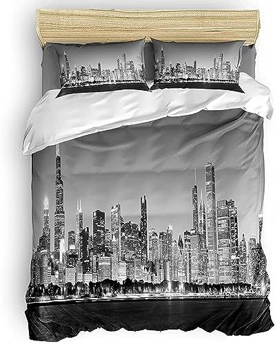 Bettwäsche 155x220 New York, Winter Weiche Mikrofaser Bettwäsche-Set New York Bettbezug und 2 Kissenbezug 80x80 cm, 3 teilig Bettwaren 3D Bettbezüge Set von Latwerio