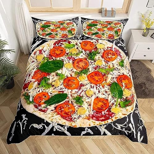 Bettwäsche 155x220 Pizza, Winter Weiche Mikrofaser Bettwäsche-Set Pizza Bettbezug und 2 Kissenbezug 80x80 cm, 3 teilig Bettwaren 3D Bettbezüge Set von Latwerio