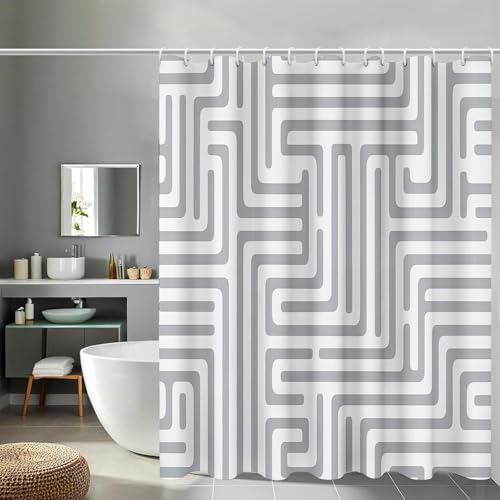 Duschvorhang Geometrische Linien 3D Duschvorhang Antischimmel 180x180 cm Labyrinthkarte Badezimmer Vorhang Wasserdicht Duschvorhänge Waschbar Bad Vorhäng für Badewanne mit 12 Haken W3352 von Latwerio