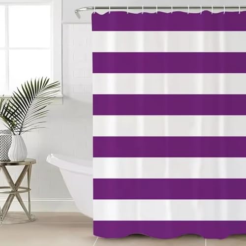 Duschvorhang Lila Streifen 3D Duschvorhang Antischimmel 120 x 200 cm Vertikale Streifen Badezimmer Vorhang Wasserdicht Duschvorhänge Waschbar Bad Vorhäng für Badewanne mit 8 Haken V178 von Latwerio