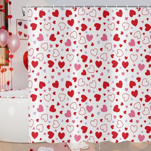 Duschvorhang Rot Weiß 3D Duschvorhang Antischimmel 120 x 200 cm Herz Badezimmer Vorhang Wasserdicht Duschvorhänge Waschbar Bad Vorhäng für Badewanne mit 8 Haken V1172 Duschvorhang Rot Weiß 3D Duschvorhang Antischimmel 120 x 200 cm Herz Badezimmer Vorhang Wasserdicht Duschvorhänge Waschbar Bad Vorhäng für Badewanne mit 8 Haken V1172 von Latwerio