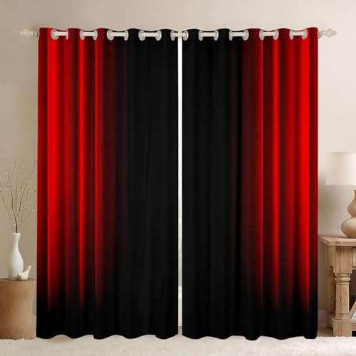 Latwerio 3D Drucken Gardinen Rot Schwarz Wohnzimmer Vorhänge, Rot Schwarz Vorhang Blickdicht Ösen Wärmeisolierend Gardine, Schlafzimmer Deko Curtain 2 Stücke 117 x 230 cm BxH q6619 von Latwerio