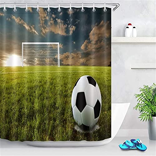 Latwerio 3D Duschvorhang 120x200 Fußball Duschvorhänge Antischimmel Wasserdicht Badevorhang Fußball Duschrollo für Badewanne Dusche Shower Curtains, 8 Duschvorhang Ringe von Latwerio