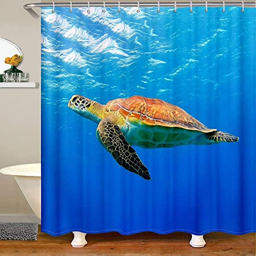 Latwerio 3D Duschvorhang 120x200 Meeresschildkröte Duschvorhänge Antischimmel Wasserdicht Badevorhang Meeresschildkröte Duschrollo für Badewanne Dusche Shower Curtains, 8 Duschvorhang Ringe von Latwerio