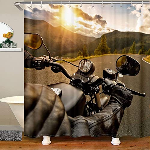 Latwerio 3D Duschvorhang 120x200 Motorrad Duschvorhänge Antischimmel Wasserdicht Badevorhang Motorrad Duschrollo für Badewanne Dusche Shower Curtains, 8 Duschvorhang Ringe von Latwerio