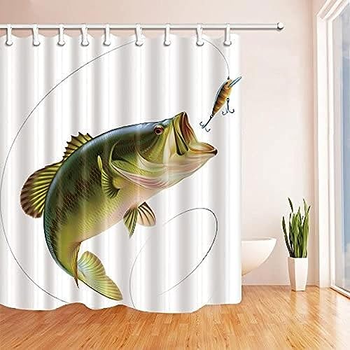 Latwerio 3D Duschvorhang 180x180 Angeln Duschvorhänge Antischimmel Wasserdicht Badevorhang Angeln Duschrollo für Badewanne Dusche Shower Curtains, 12 Duschvorhang Ringe von Latwerio