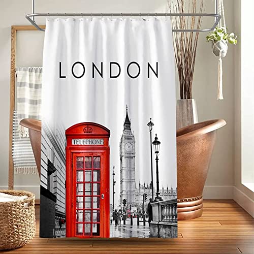 Latwerio 3D Duschvorhang 180x180 London Duschvorhänge Antischimmel Wasserdicht Badevorhang London Duschrollo für Badewanne Dusche Shower Curtains, 12 Duschvorhang Ringe von Latwerio