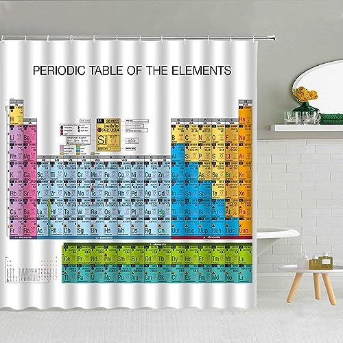 Latwerio 3D Duschvorhang 180x180 Periodensystem Duschvorhänge Antischimmel Wasserdicht Badevorhang Periodensystem Duschrollo für Badewanne Dusche Shower Curtains, 12 Duschvorhang Ringe von Latwerio