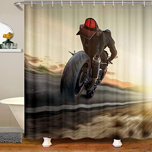 Latwerio 3D Duschvorhang 180x200 Motorrad Duschvorhänge Antischimmel Wasserdicht Badevorhang Motorrad Duschrollo für Badewanne Dusche Shower Curtains, 12 Duschvorhang Ringe von Latwerio