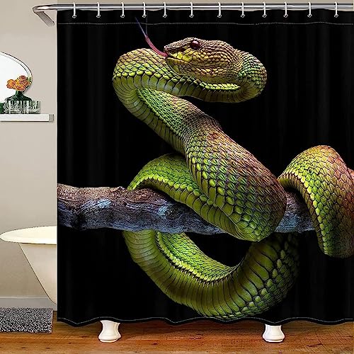 Latwerio 3D Duschvorhang 180x200 Schlange Duschvorhänge Antischimmel Wasserdicht Badevorhang Schlange Duschrollo für Badewanne Dusche Shower Curtains, 12 Duschvorhang Ringe von Latwerio