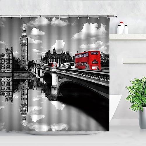 Latwerio 3D Duschvorhang 200x200 London Duschvorhänge Antischimmel Wasserdicht Badevorhang London Duschrollo für Badewanne Dusche Shower Curtains, 12 Duschvorhang Ringe von Latwerio