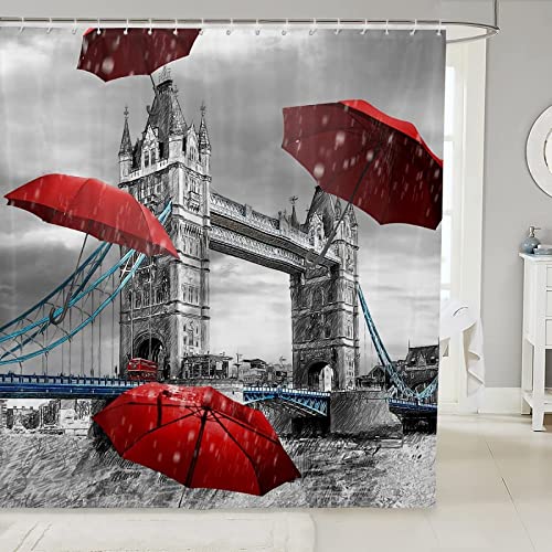 Latwerio 3D Duschvorhang 200x200 Londoner Tower Bridge Duschvorhänge Antischimmel Wasserdicht Badevorhang Londoner Tower Bridge Duschrollo für Badewanne Dusche Shower Curtains, 12 Duschvorhang Ringe von Latwerio