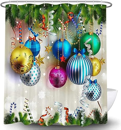 Latwerio 3D Duschvorhang 200x200 Weihnachten Duschvorhänge Antischimmel Wasserdicht Badevorhang Weihnachten Duschrollo für Badewanne Dusche Shower Curtains, 12 Duschvorhang Ringe von Latwerio