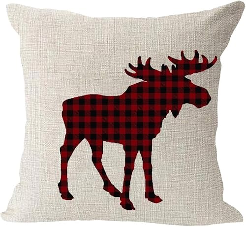 Latwerio 3D Kissenbezug 40x40 cm Elch Leinen Kissenbezüge Rot Dekorative Kissenbezug Kissenhülle 2er Set für Sofa Couch Auto Schlafzimmer Zuhause Outdoor Deko Pillowcase 2 Stück A407 von Latwerio