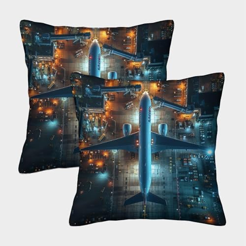 Latwerio 3D Kissenbezug 40x40 cm Flugzeug Mikrofaser Kissenbezüge Flughafen Dekorative Kissenbezug Kissenhülle 2er Set für Sofa Couch Auto Schlafzimmer Zuhause Outdoor Deko Pillowcase 2 Stück C281 von Latwerio