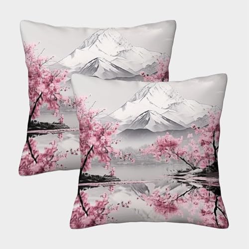 Latwerio 3D Kissenbezug 40x40 cm Kirschblüten Mikrofaser Kissenbezüge Japan Dekorative Kissenbezug Kissenhülle 2er Set für Sofa Couch Auto Schlafzimmer Zuhause Outdoor Deko Pillowcase 2 Stück D1334 von Latwerio