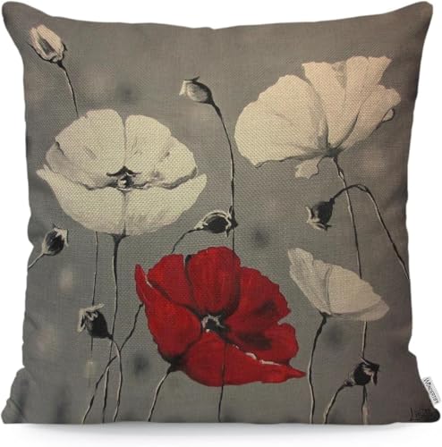 Latwerio 3D Kissenbezug 40x40 cm Retro Mikrofaser Kissenbezüge Mohnblume Dekorative Kissenbezug Kissenhülle 2er Set für Sofa Couch Auto Schlafzimmer Zuhause Outdoor Deko Pillowcase 2 Stück D1478 von Latwerio