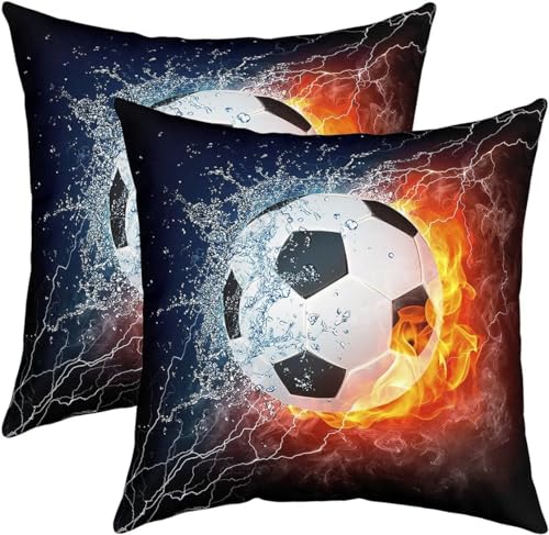 Latwerio 3D Kissenbezug 40x80 cm Fußball Mikrofaser Kissenbezüge Flamme Dekorative Kissenbezug Kissenhülle 2er Set für Sofa Couch Auto Schlafzimmer Zuhause Outdoor Deko Pillowcase 2 Stück A1426 von Latwerio