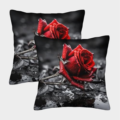 Latwerio 3D Kissenbezug 50x50 cm Rot Mikrofaser Kissenbezüge Rose Dekorative Kissenbezug Kissenhülle 2er Set für Sofa Couch Auto Schlafzimmer Zuhause Outdoor Deko Pillowcase 2 Stück D1122 von Latwerio