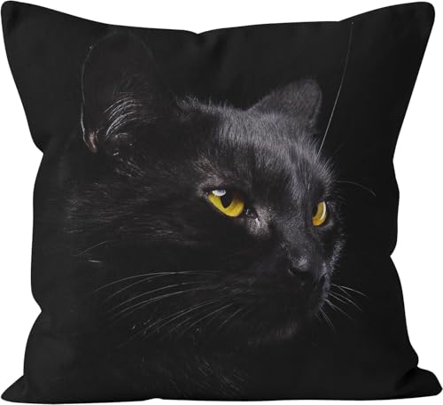 Latwerio 3D Kissenbezug 55x55 cm Katze Mikrofaser Kissenbezüge Schwarz Dekorative Kissenbezug Kissenhülle 2er Set für Sofa Couch Auto Schlafzimmer Zuhause Outdoor Deko Pillowcase 2 Stück C1564 von Latwerio