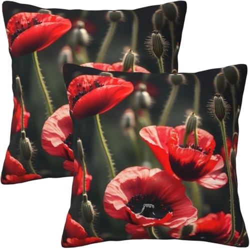 Latwerio 3D Kissenbezug 60x60 cm Rot Mikrofaser Kissenbezüge Rote Blumen Dekorative Kissenbezug Kissenhülle 2er Set für Sofa Couch Auto Schlafzimmer Zuhause Outdoor Deko Pillowcase 2 Stück D368 von Latwerio