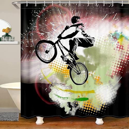 Latwerio Duschvorhang BMX 3D Duschvorhang Antischimmel 240x200 cm 3D Extreme Sports Badezimmer Vorhang Wasserdicht Duschvorhänge Waschbar Bad Vorhäng für Badewanne mit 12 Haken W3369 Latwerio Duschvorhang BMX 3D Duschvorhang Antischimmel 240x200 cm 3D Extreme Sports Badezimmer Vorhang Wasserdicht Duschvorhänge Waschbar Bad Vorhäng für Badewanne mit 12 Haken W3369 von Latwerio