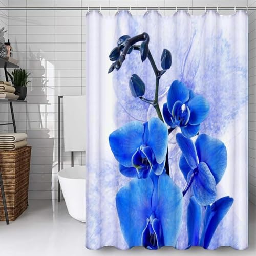 Latwerio Duschvorhang Blau 3D Duschvorhang Antischimmel 120 x 180 cm Orchidee Badezimmer Vorhang Wasserdicht Duschvorhänge Waschbar Bad Vorhäng für Badewanne mit 8 Haken W3420 von Latwerio
