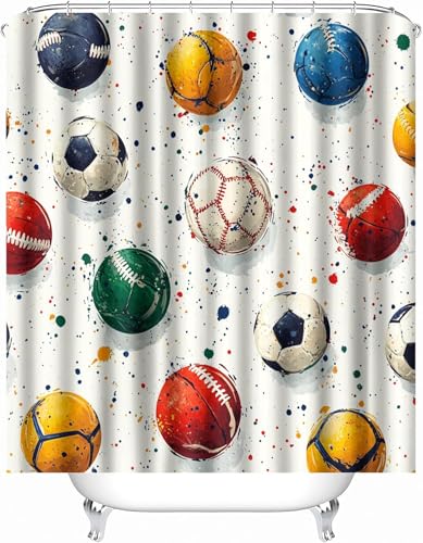 Latwerio Duschvorhang Fußball 3D Duschvorhang Antischimmel 120 x 200 cm Übereinstimmen Badezimmer Vorhang Wasserdicht Duschvorhänge Waschbar Bad Vorhäng für Badewanne mit 8 Haken W3442 von Latwerio