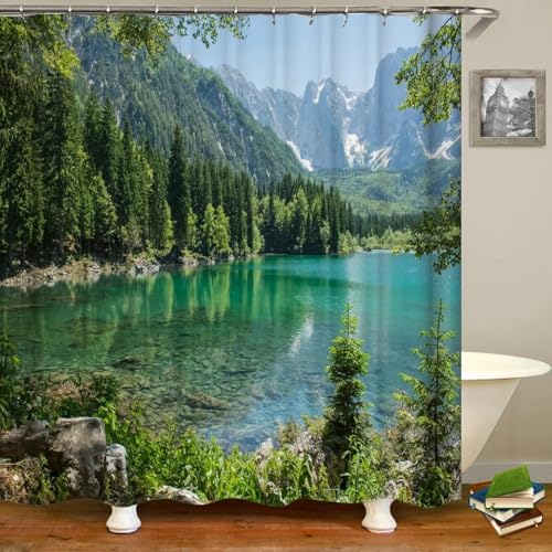 Latwerio Duschvorhang Gebirge 3D Duschvorhang Antischimmel 120 x 180 cm Wald Badezimmer Vorhang Wasserdicht Duschvorhänge Waschbar Bad Vorhäng für Badewanne mit 8 Haken W3560 von Latwerio