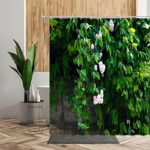 Latwerio Duschvorhang Grüne Schlingpflanze 3D Duschvorhang Antischimmel 120 x 180 cm Kletterpflanzen Badezimmer Vorhang Wasserdicht Duschvorhänge Waschbar Bad Vorhäng für Badewanne mit 8 Haken W3329 von Latwerio