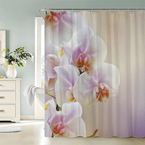 Latwerio Duschvorhang Hellviolett 3D Duschvorhang Antischimmel 240x200 cm Orchidee Badezimmer Vorhang Wasserdicht Duschvorhänge Waschbar Bad Vorhäng für Badewanne mit 12 Haken W3621 von Latwerio