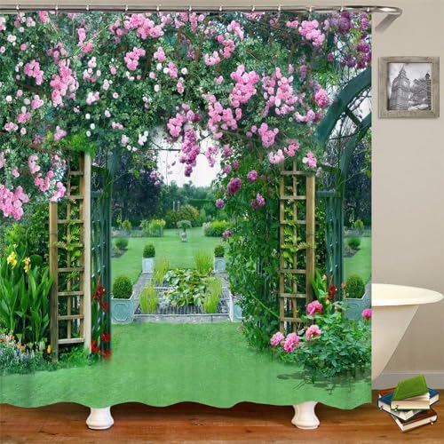 Latwerio Duschvorhang Italien 3D Duschvorhang Antischimmel 120 x 200 cm Garten Badezimmer Vorhang Wasserdicht Duschvorhänge Waschbar Bad Vorhäng für Badewanne mit 8 Haken W2455 von Latwerio