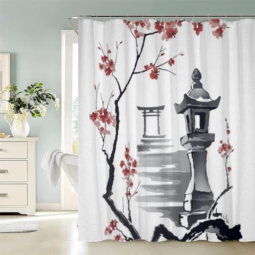 Latwerio Duschvorhang Japan 3D Duschvorhang Antischimmel 180x180 cm Toro-Stein Badezimmer Vorhang Wasserdicht Duschvorhänge Waschbar Bad Vorhäng für Badewanne mit 12 Haken W2393 von Latwerio