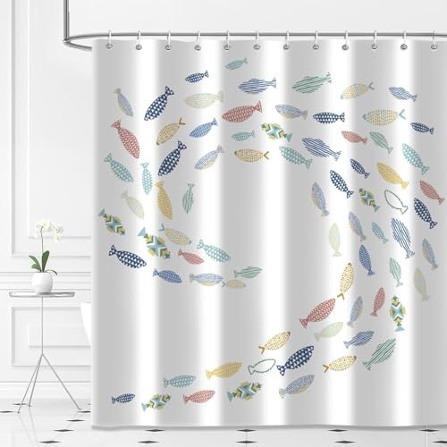 Latwerio Duschvorhang Karikatur 3D Duschvorhang Antischimmel 180x180 cm Fisch Badezimmer Vorhang Wasserdicht Duschvorhänge Waschbar Bad Vorhäng für Badewanne mit 12 Haken W116 von Latwerio