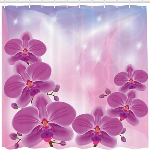 Latwerio Duschvorhang Lila 3D Duschvorhang Antischimmel 120 x 200 cm Orchidee Badezimmer Vorhang Wasserdicht Duschvorhänge Waschbar Bad Vorhäng für Badewanne mit 8 Haken W3386 von Latwerio