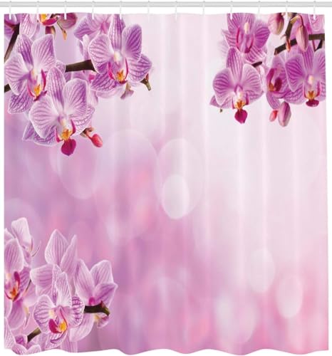 Latwerio Duschvorhang Lila 3D Duschvorhang Antischimmel 180x180 cm Orchidee Badezimmer Vorhang Wasserdicht Duschvorhänge Waschbar Bad Vorhäng für Badewanne mit 12 Haken W3702 von Latwerio
