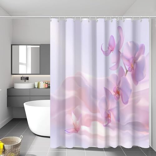 Latwerio Duschvorhang Orchidee 3D Duschvorhang Antischimmel 120 x 180 cm Blumen Badezimmer Vorhang Wasserdicht Duschvorhänge Waschbar Bad Vorhäng für Badewanne mit 8 Haken W3658 von Latwerio