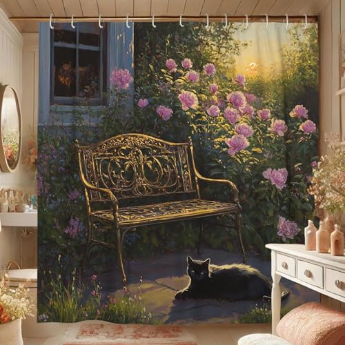 Latwerio Duschvorhang Retro Country 3D Duschvorhang Antischimmel 200x200 cm Garten Badezimmer Vorhang Wasserdicht Duschvorhänge Waschbar Bad Vorhäng für Badewanne mit 12 Haken W3690 von Latwerio