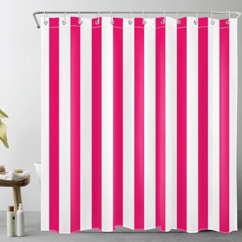 Latwerio Duschvorhang Rosa Streifen 3D Duschvorhang Antischimmel 180x180 cm Vertikale Streifen Badezimmer Vorhang Wasserdicht Duschvorhänge Waschbar Bad Vorhäng für Badewanne mit 12 Haken W3506 von Latwerio