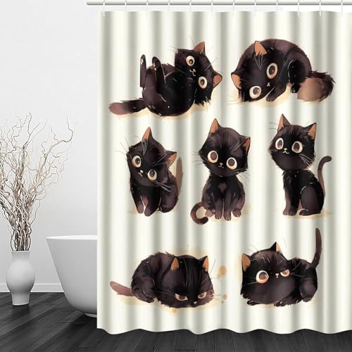 Latwerio Duschvorhang Schwarze Katze 3D Duschvorhang Antischimmel 120 x 200 cm Katzen Badezimmer Vorhang Wasserdicht Duschvorhänge Waschbar Bad Vorhäng für Badewanne mit 8 Haken W3512 von Latwerio