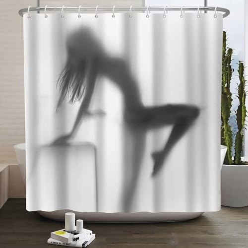 Latwerio Duschvorhang Sexy Nackt 3D Duschvorhang Antischimmel 120 x 200 cm Schwarz Badezimmer Vorhang Wasserdicht Duschvorhänge Waschbar Bad Vorhäng für Badewanne mit 8 Haken W2364 von Latwerio
