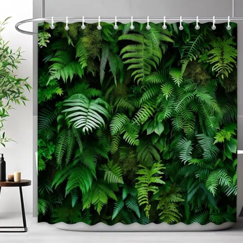 Latwerio Duschvorhang Tropisch 3D Duschvorhang Antischimmel 120 x 180 cm Grüne Blätter Badezimmer Vorhang Wasserdicht Duschvorhänge Waschbar Bad Vorhäng für Badewanne mit 8 Haken W3595 von Latwerio
