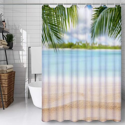 Latwerio Duschvorhang Tropisch 3D Duschvorhang Antischimmel 240x200 cm Meereslandschaft Badezimmer Vorhang Wasserdicht Duschvorhänge Waschbar Bad Vorhäng für Badewanne mit 12 Haken W3348 von Latwerio