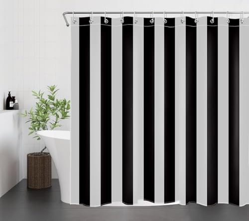 Latwerio Duschvorhang Vertikale Streifen 3D Duschvorhang Antischimmel 120 x 200 cm Schwarz Und Weiß Badezimmer Vorhang Wasserdicht Duschvorhänge Waschbar Bad Vorhäng für Badewanne mit 8 Haken W1004 von Latwerio
