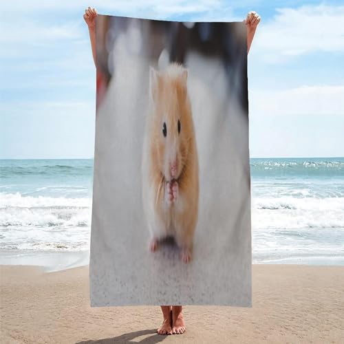 Latwerio Strandtuch Hamster, 3D Handtuch Hamster Badetücher, Absorbierendem Strandtuch Mikrofaser Weich Badetuch für Camping Fitnessstudio Reise Strandhandtuch 90x180 cm A8716 von Latwerio