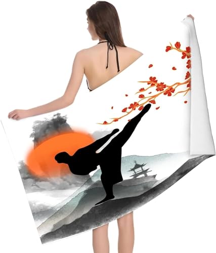 Latwerio Strandtuch Japanisches Karate, 3D Handtuch Japanisches Karate Badetücher, Absorbierendem Strandtuch Mikrofaser Weich Badetuch für Camping Fitnessstudio Reise Strandhandtuch 90x180 cm A7750 von Latwerio