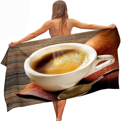 Latwerio Strandtuch Kaffee, 3D Handtuch Kaffee Badetücher, Absorbierendem Strandtuch Mikrofaser Weich Badetuch für Camping Fitnessstudio Reise Strandhandtuch 90x180 cm A5045 von Latwerio